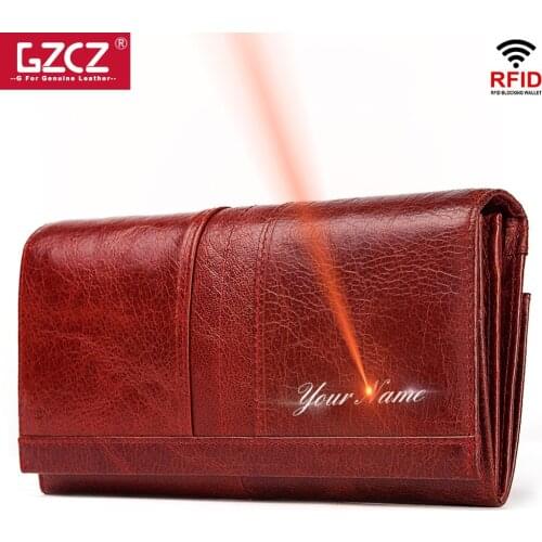 Free Engraving Name Female Wallet Genuine Leather Wallet Long Zipper Women Coin Purses Walet For Women Phone id Card Holder