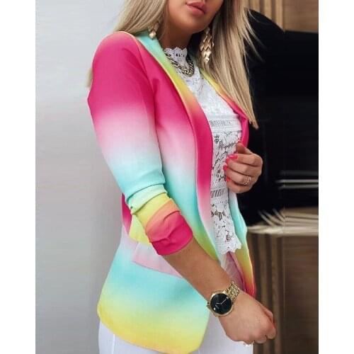 2021 Summer Casual Fashion Women Slim Street Sexy Temperament Commuting Multi-Color Solid Tie-Dyed Blazer Coat