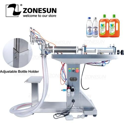 ZONESUN Automatic Filling Machine Pneumatic Standing Double Nozzles Liquid Beverage Shampoo Oil Vertical Water Bottle Filler