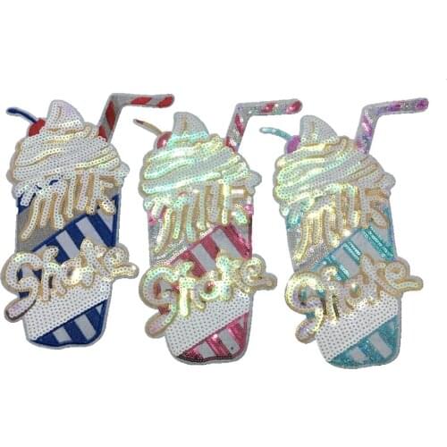 1 piece sequined flower patch iron on patchs of cloth colorful DIY dressing stickers sew on sequin garment applique ice cream