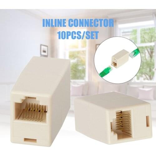 10Pcs CAT5e RJ45 Female to Female Inline Coupler Network Extender Extension Coupling Joiner Connector Adapter Extender