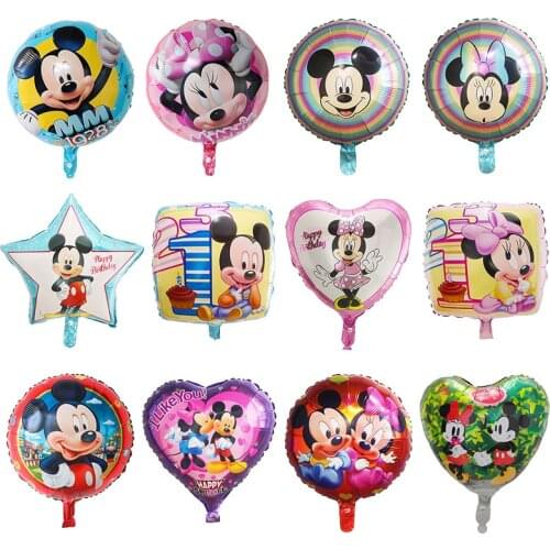 10pcs 18inch Round Heart Cartoon Mickey Minnie Foil Balloons Children Birthday Party Decoration Helium Air Globos Kids Toys Gift