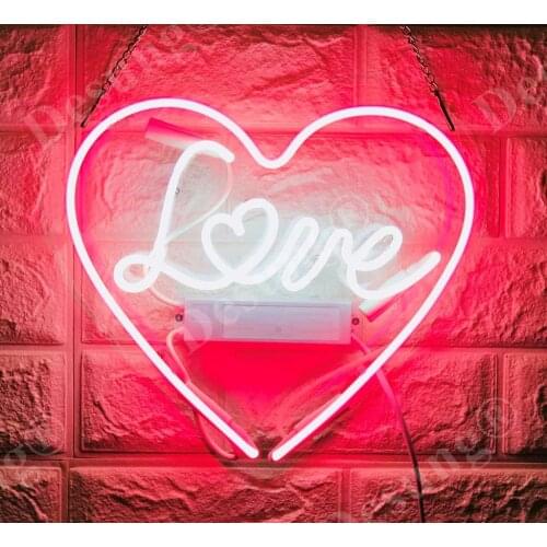 14“ Love Heart Acrylic Custom Neon Light Lamp Sign Beer Bar Handmade Real Glass Decorate Home Wall Room Windows Tube Artwork
