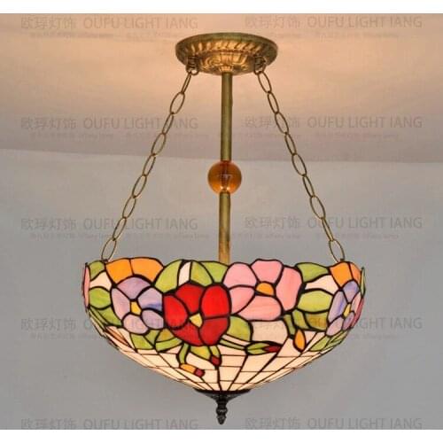 16 Inch Flesh Country Flowers Tiffany Pendant Light Stained Glass Lamp For Bedroom E27 110-240v Hanging Lamp hanging lamp