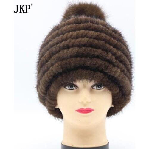 2020 New 100% Real Mink Leather Hand Made Queen Hat Style Knitted Hat & Cap Womens Winter Hat Free Shipping
