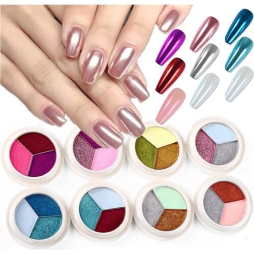 3 Colors Holographic Laser Nail Glitter Mirror Solid Nail Art Glitter Powder Merging Nails Pigment UV Polish Aurora Shiny Dust