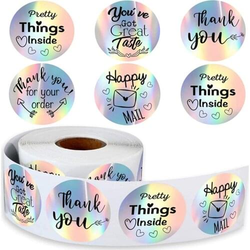 500pcs/Roll 1 Inch 1.5inch Rainbow Laser Thanks To The Purchase of Commercial Decoration Sticker Label Party Decor