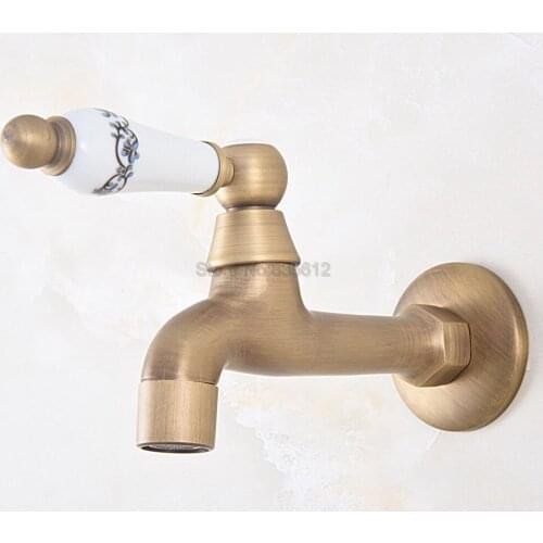 Antique Brass Wall Mounted Ceramic Handle Sink Mop Pool Faucet Water Tap tav314