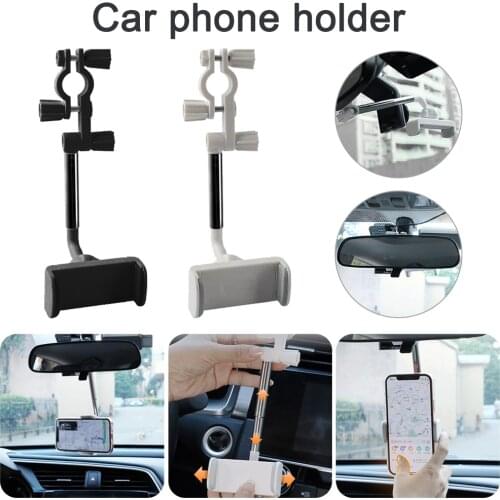 Car Rearview Mirror Phone Holder 360 Degree Rotation Adjustable Phone Stand For 4.0-6.1" Smartphones