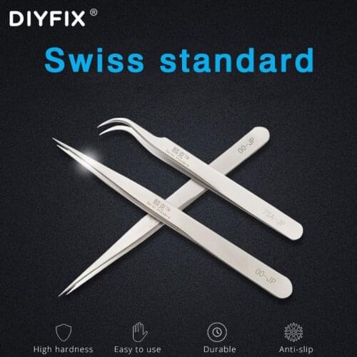 DIYFIX Electronics Industrial Disassembly Tool Stainless Steel Straight pointed curved Tweezers Mobile Phone Repair Tool Sets