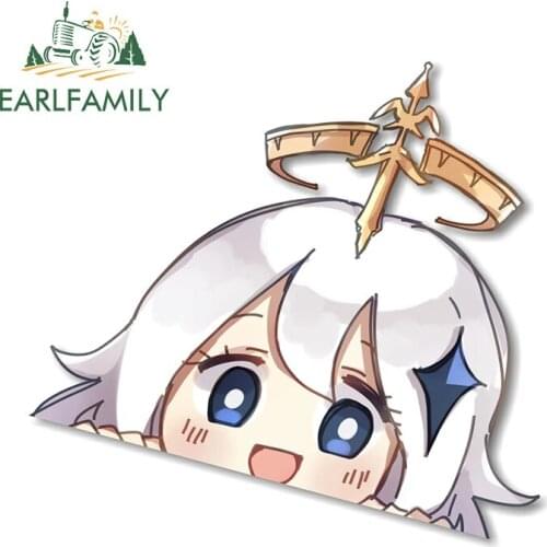 EARLFAMILY 13cm x 11.8cm Creative Car Sticker Paimon Cartoon Anime Graffiti Peeking Motorcycle Car Window Decal JDM Car Styling