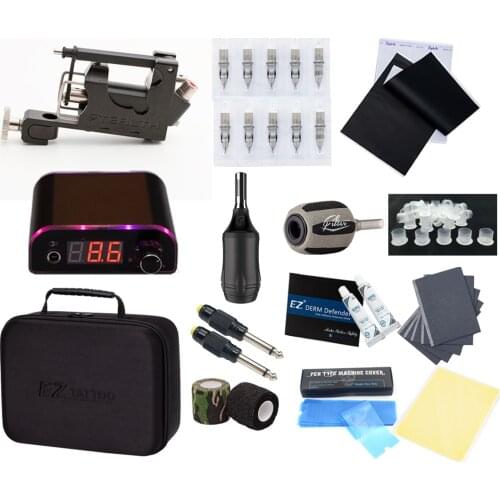 EZ Stealth Rotary Tattoo Machine Kit Power Supply Foot Pedal Switch Cartridge Needle Supply