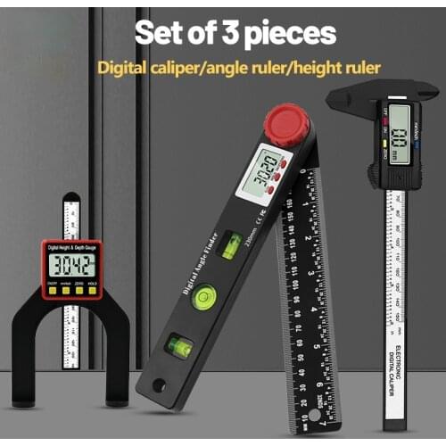 3Pcs/set Woodworking Measuring Tools Digital LCD Height Gauges 0-150mm 6inch Digital Vernier Caliper 4 In1 Digital Angle Ruler