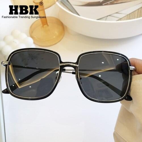 HBK Black Gradien Classic Square Sunglasses Women 2021 Summer Alloy Frames Luxury Brand Eyewear For Male UV400 Oculos De Sol