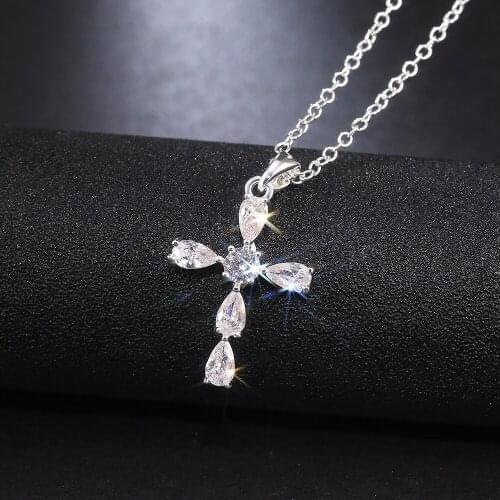 JK Classic Cross High Quality Cubic Zirconia Pendant Necklace for Women Wedding Bijouterie Gorgeous Female Stylish Jewelry