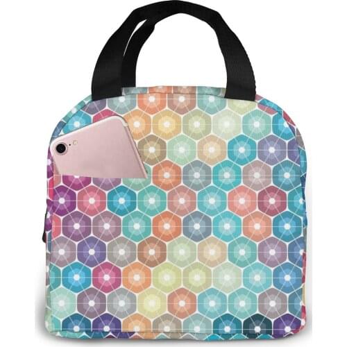 Colorful Mosaic Geometric Lunch Food Box Bag Fashion Insulated Thermal Food Picnic Lunch Bag for Women kids Men Cooler Tote Bag