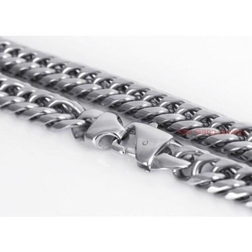 Cool 316L Stainless Steel 15MM Silver Color Cuban Curb Round Link Chain Glaze Retro Clasp Mens Boys Necklace or Bracelet