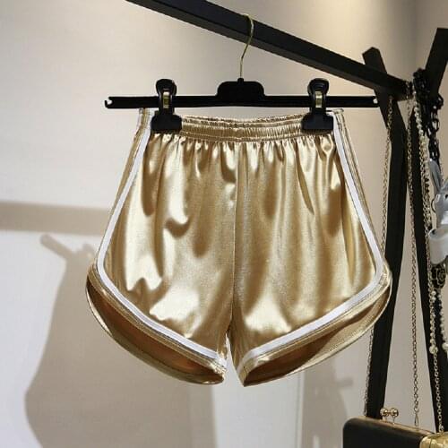 Summer Women Sexy Silky Shining Sports Shorts for Workout Running Casual Club Party Solid Black Booty Shorts with Elastic Waist