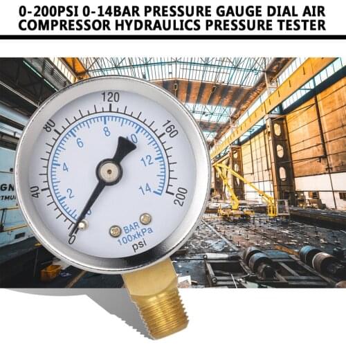 0-200psi 0-14bar Mini Pressure Gauge Dial Air Compressor Meter Hydraulics Pressure Tester Double Scale Measurer