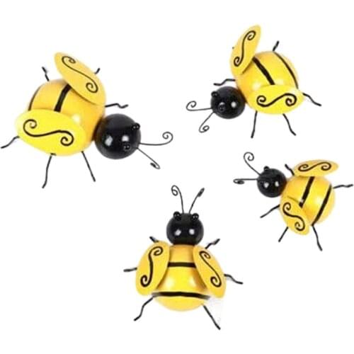 Metal Wall Art Bumble Bee 3D Sculpture Hanging for Indoor Outdoor Sculpture Ornaments Bedroom Living Room Decoration