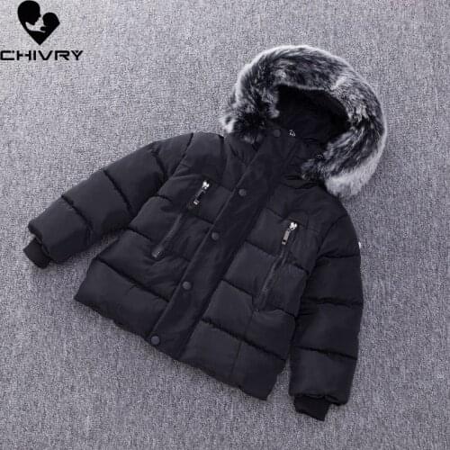 New 2020 Childrens Parka Winter Warm Down Jackets Kids Boys Zipper Fur Collar Hooded Cotton Padded Coat Thicken Outerwear