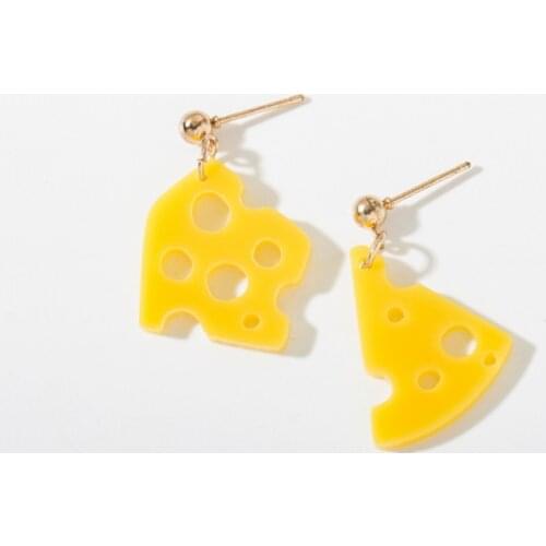 New Creative Cute Cartoon Girls Fashion Acrylic Earrings Big Leaves Dangle Earrings Cheese White Lotus root Asymmetric Earrings