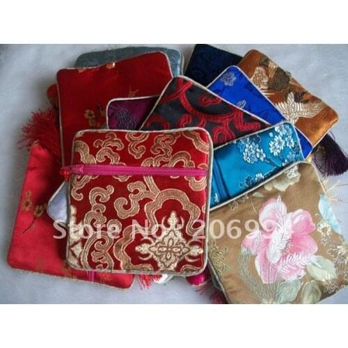 Wholesale 11.5X11.5cm Silk embroidery jewelry pack bags 5pc/lot (many color mixture)