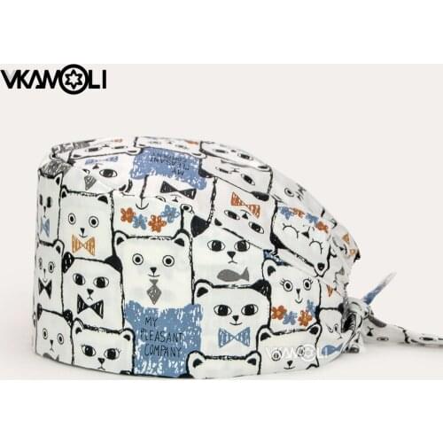 Rabbit print wholesale Lab work caps Unisex scrubs hats printing pet shop hat Cappello per sala operatoria