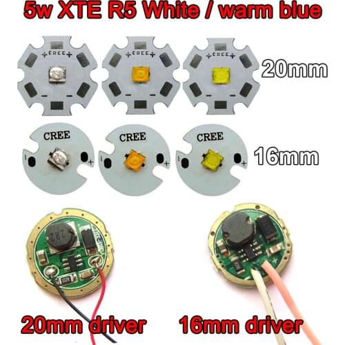 1pcs Original Cree XTE XT-E R5 5W Cool / Warm / Neutral White / Blue LED Bulb Chip+ 1.5-4V 16mm / 20mm LED flashlight Driver