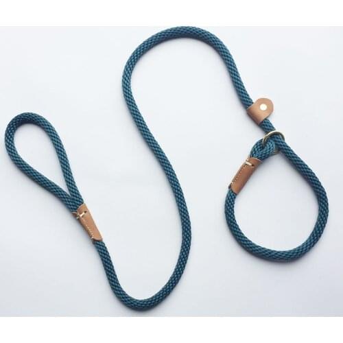 High Quality New 2020 Leather dog collar braided Nylon handmade 5FT dog leash dogs slip lead blue color