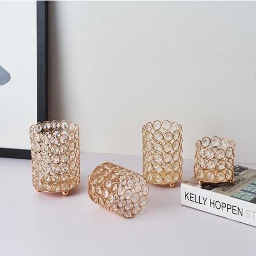 1Pcs Gold Silver Crystal Candle Holders Candle Lantern Pencil Container Makeup Brush Holder Wedding Candelabra Home Decor