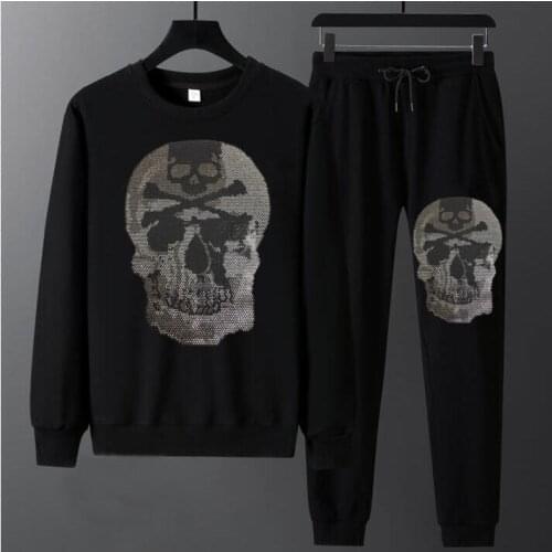 Casual Tracksuit Men 2 Pieces Sets Hot drill Sweatshirts Spring Mens Clothes Pullover Hoodies Pants Suit Hombre Plus Size 3XL