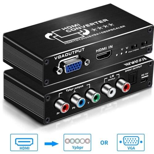 ProAV 1080P HDMI to Component YPbPr Converter 720P RGB HDMI to VGA Video adapter with R/L RCA & Optical Toslink for PS4 pro HDTV
