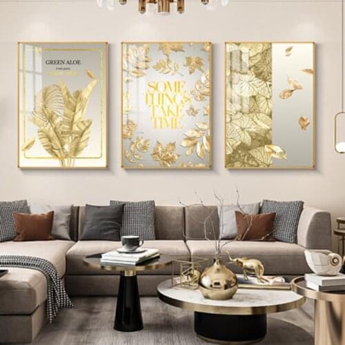 Gold Plant Luxury Image Home Decor Nordic Canvas Wall Painting Modern Art Gold Leaf Decoration Posters Prints for Living Room