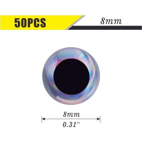 50pcs Size 8mm Sliver Molded 3D Fishing Lure Eyes for Unpainted Hard Lure Bodies & Jigging Lures