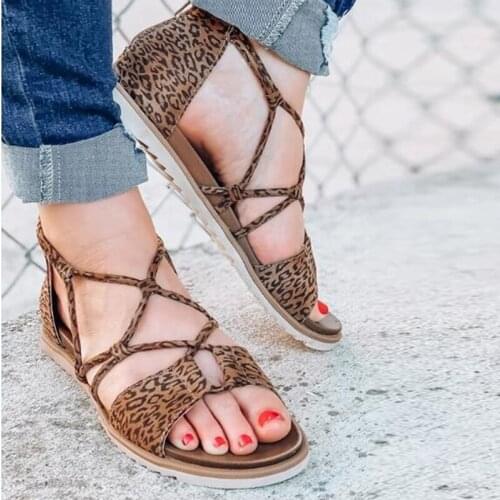 2020 Women Sandals Leopard Print Summer Shoes Women Open Toe Andals Flat Women Sandals Womens Summer Shoes Sandals
