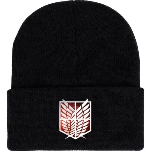 Attack on Titan Knitted Beanies Hat Black Anime Cartoon Printed Cosplay Costume Props Casual Fashion Hip Hop Winter Caps Unisex