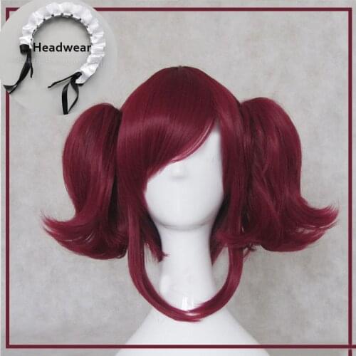 Tokyo Anime Black Butler women MEY-RIN cosplay wig Mey Rin Burgundy Synthetic Hair with Chip Ponytails wig cap Headwear