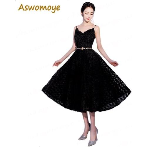 2018 New Stylish Elegant Black Evening Dress Sleeveless Party Dresses A-Line Spaghetti Strap Banquet Dress robe de soiree