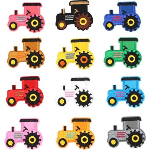 12pcs Mix Tractor Patches Iron On Embroidery Truck Stickers Cartoon Patch For Kids Boy Clothes Repair DIY Fabric Appliques Badge