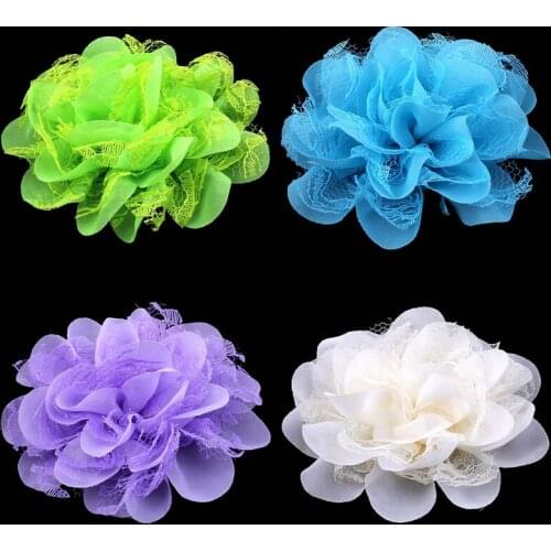 200pcs/lot 4.5" 17Colors Excellent Quality Artificial Fabric DIY Soft Frayed Chiffon headband Flowers For Wedding Decoration