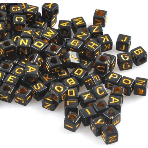 200PCs Mixed black and gold Acrylic Alphabet/Letter square Beads Pony Beads For Jewelry Making 6x6mm YKL0571X
