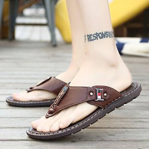 2021 Summer Shoes Brand Mens Casual Slippers Shoes Leather Sports Shoes for Men Flip Flops for Slats Slippers Men Y