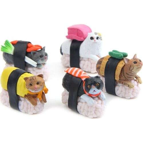 69HC 5Pcs/Set Cartoon Miniature Kawaii Sushi Cat Figurine Mini Doll Toy Fairy Garden Ornaments Resin Animal Statue Micro Bonsai