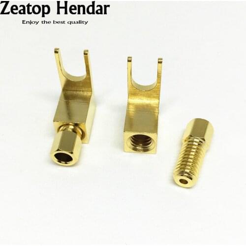 50Pcs Right Angle Gold Plated Spade Fork for 4 MM Banana Plug Brass Mcintosh Amp Eico Tube Adapter Connector