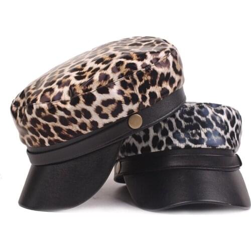 XdanqinX Snapback Cap Elegant Women Flat Caps PU Leather Army Military Hats Womens Leopard Print Hat Fashion Trend Brands Caps