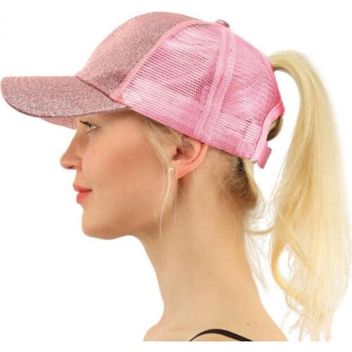 Glitter Ponytail Baseball Cap Women Snapback Hat Summer Mesh Caps Messy Bun Retro Bone Casual Hip Hop Casquette gorras