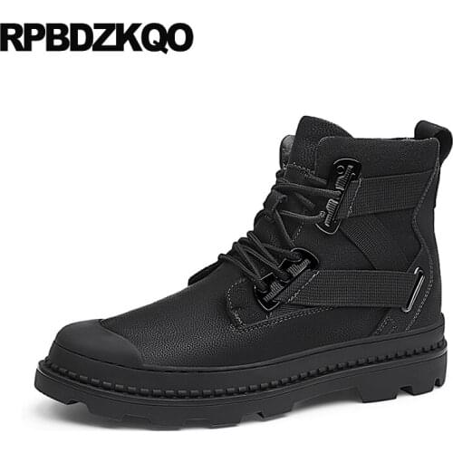 Big size winter designer plus military canvas shoes lace up boots faux fur black men fall flat ankle waterproof combat army male