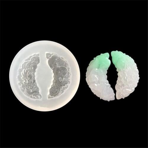 Mirror Dragon and Phoenix Jade Pendant Lotus Fan Silicone Mold DIY Craft Silicone Transparent Mold