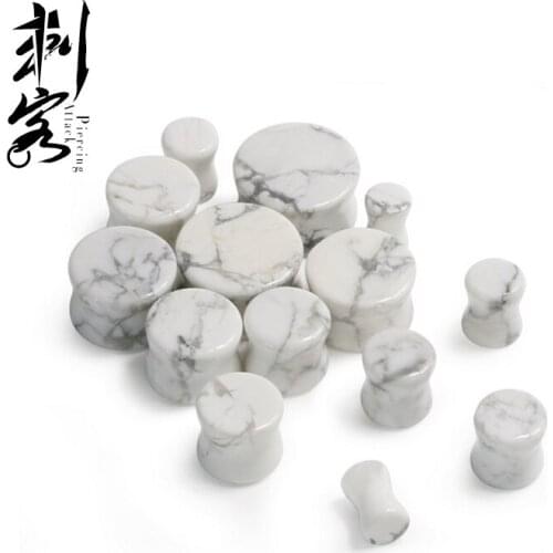 Ekoo Jewelry Flat White Howlite Organic Stone Plug